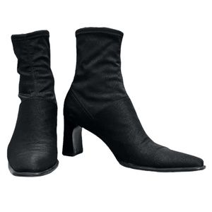 SERGIO ROSSI SHIMMERING BLACK SQUARE TOE ANKLE BOOTIES